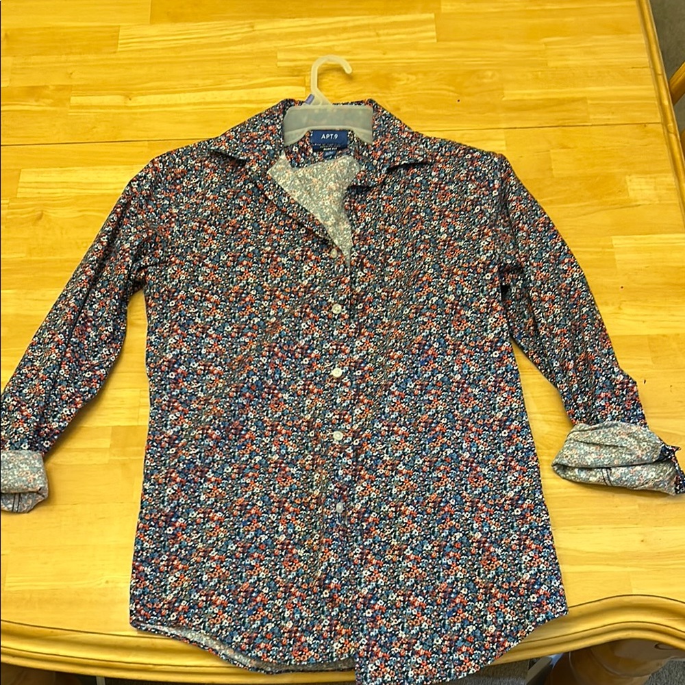 A.P.C. Red and Blue Dress Shirt with Floral Print